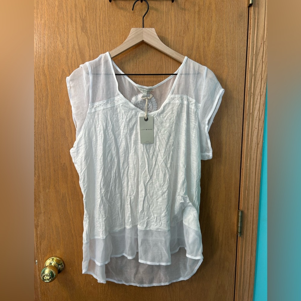 Lucky Brand top 1X boho white top summer shirt lightweight cotton shirt